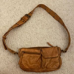 Free People Wade Leather Sling Tan Adjustable Crossbody Bag